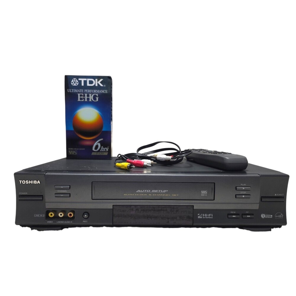 Toshiba Black VHS VCR Player with Remote and AV Cables